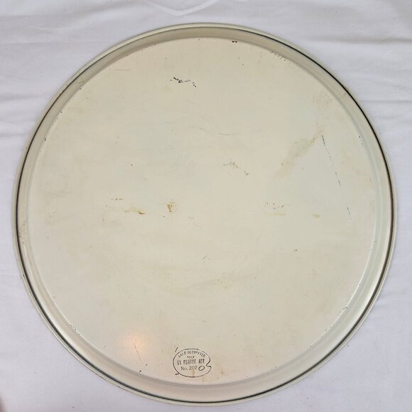 Tole by Pilgrim Art Large Round Metal Tray Roses and Daisy Pattern Gold Rim - Picture 10 of 15